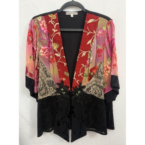 VTG Spencer Alexis Kimono Top Womens M Multicolor Mixed‎ Media Boho Floral Shrug